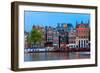 Night City View of Amsterdam Canal with Dutch Houses-kavalenkava volha-Framed Photographic Print