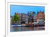 Night City View of Amsterdam Canal with Dutch Houses-kavalenkava volha-Framed Photographic Print