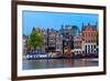 Night City View of Amsterdam Canal with Dutch Houses-kavalenkava volha-Framed Photographic Print