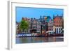 Night City View of Amsterdam Canal with Dutch Houses-kavalenkava volha-Framed Photographic Print