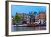 Night City View of Amsterdam Canal with Dutch Houses-kavalenkava volha-Framed Photographic Print