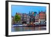 Night City View of Amsterdam Canal with Dutch Houses-kavalenkava volha-Framed Photographic Print