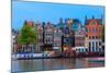 Night City View of Amsterdam Canal with Dutch Houses-kavalenkava volha-Mounted Photographic Print