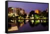 Night Cityscape Scene of Downtown Huntsville, Alabama, from Big Spring Park after Sunset-Rob Hainer-Framed Stretched Canvas