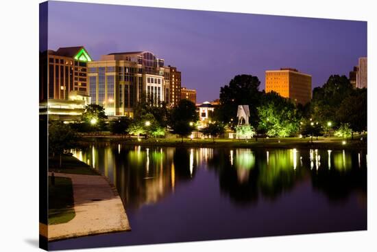 Night Cityscape Scene of Downtown Huntsville, Alabama, from Big Spring Park after Sunset-Rob Hainer-Stretched Canvas