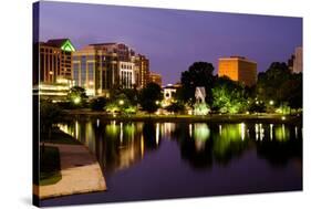 Night Cityscape Scene of Downtown Huntsville, Alabama, from Big Spring Park after Sunset-Rob Hainer-Stretched Canvas