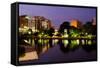 Night Cityscape Scene of Downtown Huntsville, Alabama, from Big Spring Park after Sunset-Rob Hainer-Framed Stretched Canvas