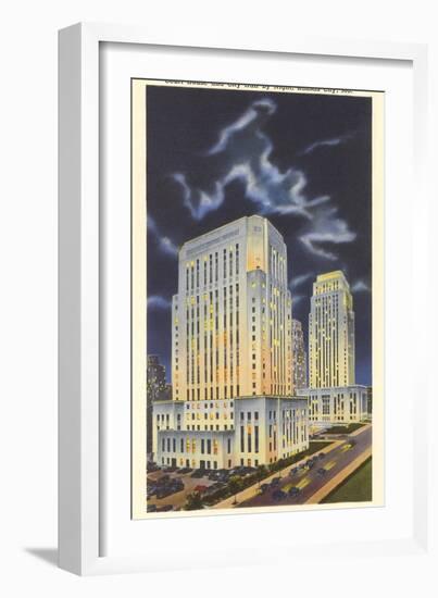 Night, Courthouse and City Hall, Kansas City, Missouri-null-Framed Art Print