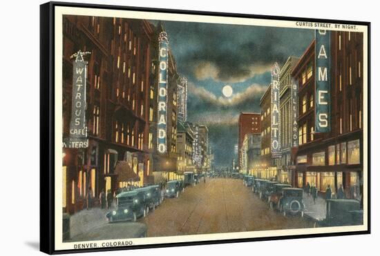 Night, Curtis Street, Denver-null-Framed Stretched Canvas