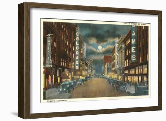 Night, Curtis Street, Denver-null-Framed Art Print