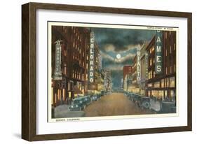 Night, Curtis Street, Denver-null-Framed Art Print