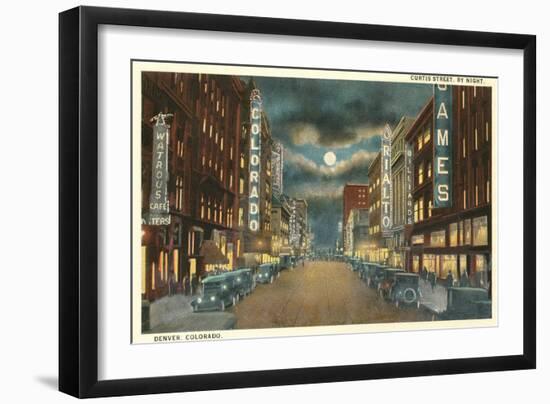 Night, Curtis Street, Denver-null-Framed Art Print