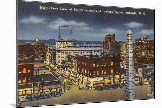 Night, Downtown Asheville, North Carolina-null-Mounted Premium Giclee Print