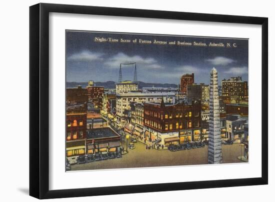 Night, Downtown Asheville, North Carolina-null-Framed Art Print