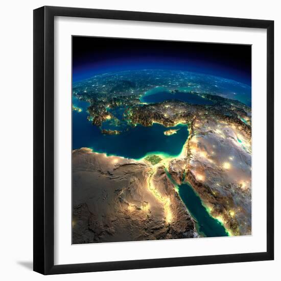 Night Earth. Africa and Middle East-Antartis-Framed Art Print