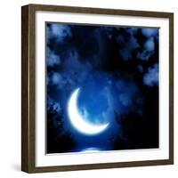 Night Fairy Tale - Bright Moon Reflected In Water-frenta-Framed Art Print