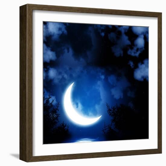 Night Fairy Tale - Bright Moon Reflected In Water-frenta-Framed Art Print