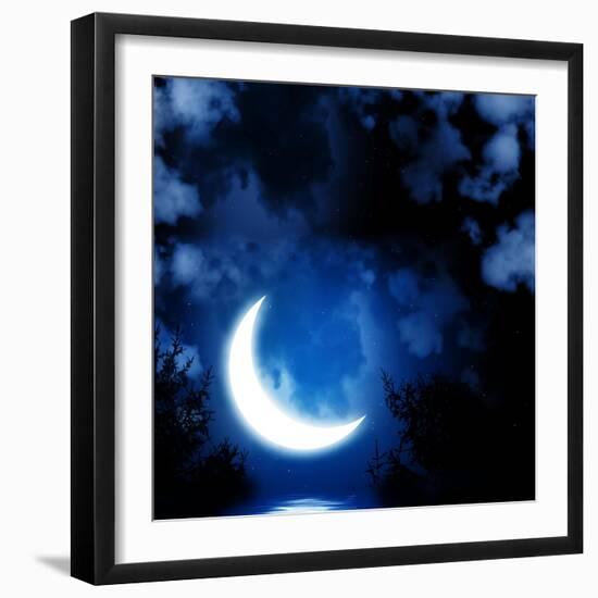 Night Fairy Tale - Bright Moon Reflected In Water-frenta-Framed Art Print