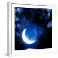 Night Fairy Tale - Bright Moon Reflected In Water-frenta-Framed Art Print