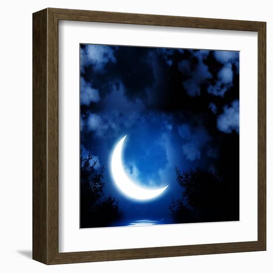 Night Fairy Tale - Bright Moon Reflected In Water-frenta-Framed Art Print
