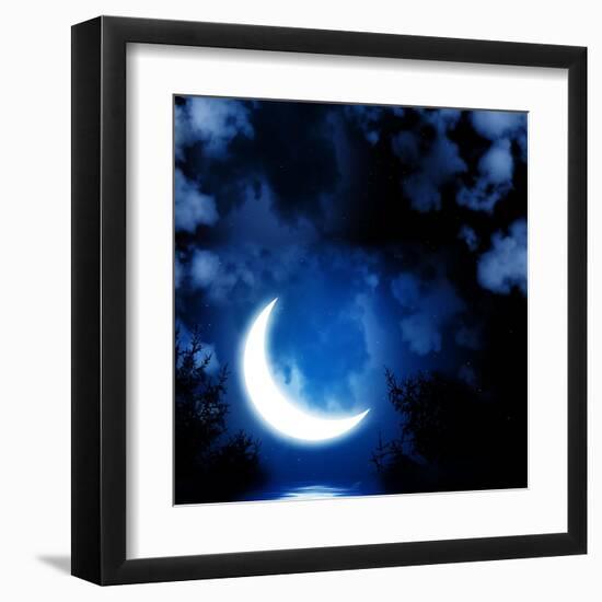 Night Fairy Tale - Bright Moon Reflected In Water-frenta-Framed Art Print