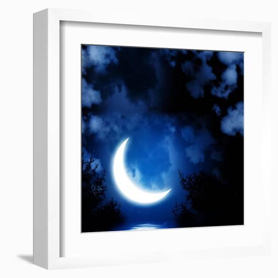 Night Fairy Tale - Bright Moon Reflected In Water-frenta-Framed Art Print