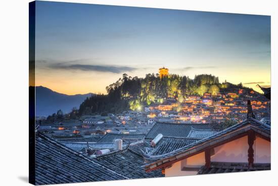 Night Falls over Lijiang and Shizishan (Lion Hill with Wangu Tower)-Andreas Brandl-Stretched Canvas