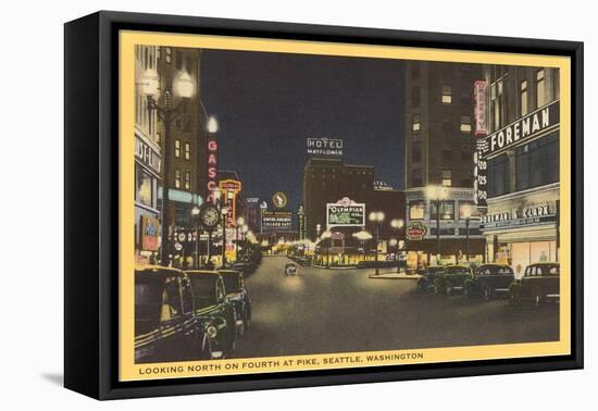 Night, Fourth Avenue, Seattle, Washington-null-Framed Stretched Canvas