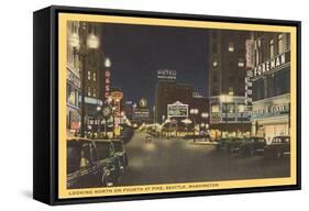 Night, Fourth Avenue, Seattle, Washington-null-Framed Stretched Canvas