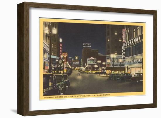 Night, Fourth Avenue, Seattle, Washington-null-Framed Art Print