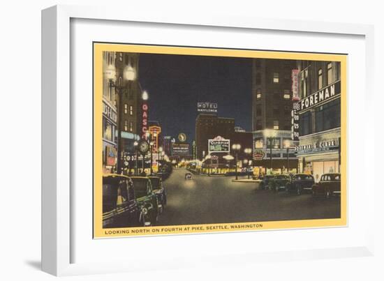 Night, Fourth Avenue, Seattle, Washington-null-Framed Art Print