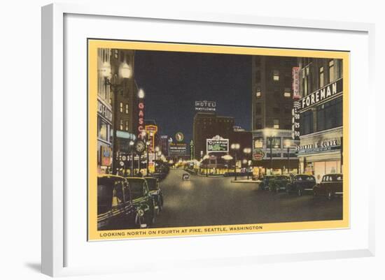 Night, Fourth Avenue, Seattle, Washington-null-Framed Art Print