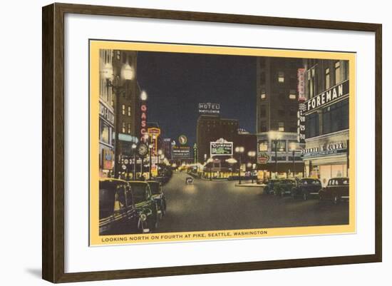 Night, Fourth Avenue, Seattle, Washington-null-Framed Art Print