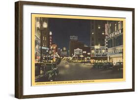 Night, Fourth Avenue, Seattle, Washington-null-Framed Art Print