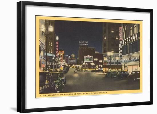 Night, Fourth Avenue, Seattle, Washington-null-Framed Art Print