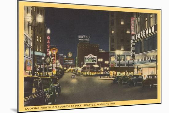 Night, Fourth Avenue, Seattle, Washington-null-Mounted Art Print