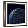 Night Globe With City Lights, Detailed Map Of Asia, Europe, Africa, Arabia-Mike_Kiev-Framed Art Print