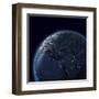 Night Globe With City Lights, Detailed Map Of Asia, Europe, Africa, Arabia-Mike_Kiev-Framed Art Print