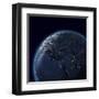 Night Globe With City Lights, Detailed Map Of Asia, Europe, Africa, Arabia-Mike_Kiev-Framed Art Print