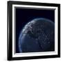 Night Globe With City Lights, Detailed Map Of Asia, Europe, Africa, Arabia-Mike_Kiev-Framed Art Print