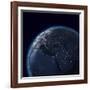 Night Globe With City Lights, Detailed Map Of Asia, Europe, Africa, Arabia-Mike_Kiev-Framed Art Print