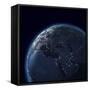 Night Globe With City Lights, Detailed Map Of Asia, Europe, Africa, Arabia-Mike_Kiev-Framed Stretched Canvas