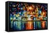 Night Harbour-Leonid Afremov-Framed Stretched Canvas