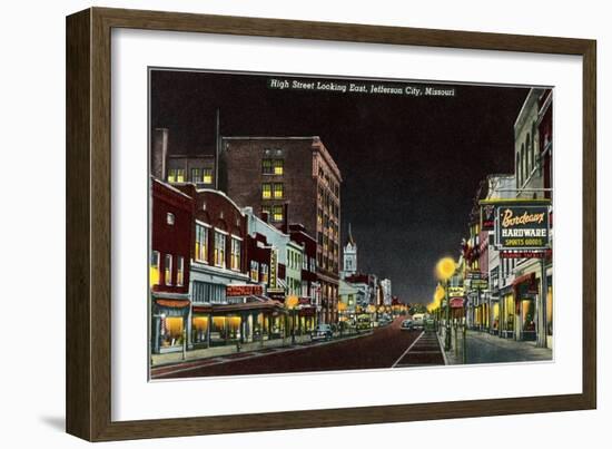 Night, High Street, Jefferson City, Missouri-null-Framed Art Print