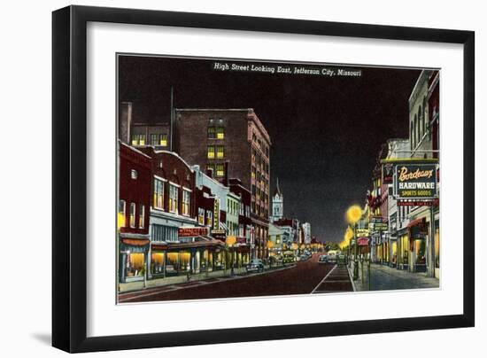 Night, High Street, Jefferson City, Missouri-null-Framed Art Print