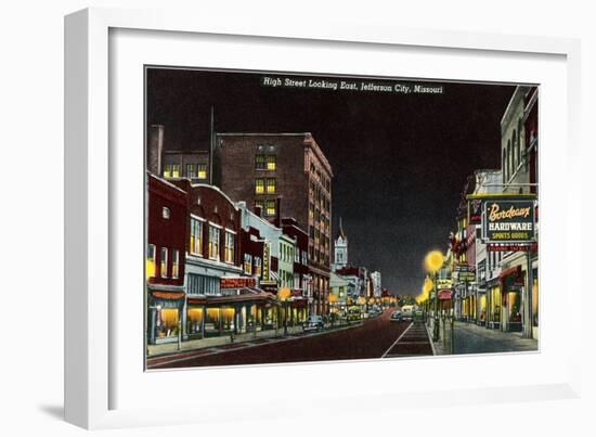 Night, High Street, Jefferson City, Missouri-null-Framed Art Print