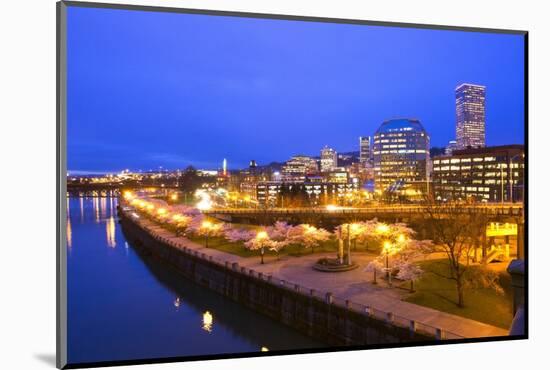Night Image of Cherry Blossoms and Water Front Park, Willamette River, Portland Oregon-Craig Tuttle-Mounted Photographic Print