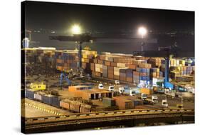 Night Industrial Port.  Containers and Trucks-soleg_1974-Stretched Canvas