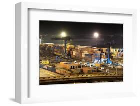 Night Industrial Port.  Containers and Trucks-soleg_1974-Framed Photographic Print