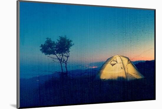 Night Landscape with a Tent in the Mountains. the Light from the Lantern in a Tent. Camping in the-Kotenko-Mounted Photographic Print